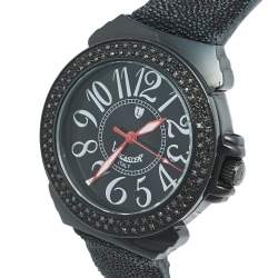 Pre Owned Lancaster Black PVD Coated Stainless Steel Stingray Leather Pillola REF.0351L Women's Wristwatch 37 mm