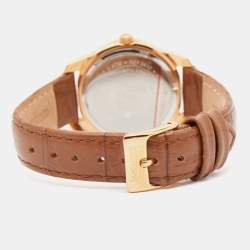 Pre Owned Lancaster Mother of Pearl Rose Gold Plated Stainless Steel Leather Crystallized REF.0632 Women's Wristwatch 33 mm