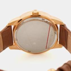 Pre Owned Lancaster Mother of Pearl Rose Gold Plated Stainless Steel Leather Crystallized REF.0632 Women's Wristwatch 33 mm