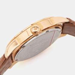 Pre Owned Lancaster Mother of Pearl Rose Gold Plated Stainless Steel Leather Crystallized REF.0632 Women's Wristwatch 33 mm