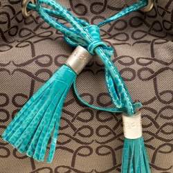 Pre Owned Lancel Brown/Aqua Green Signature Canvas and Leather Shoulder Bag