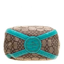 Pre Owned Lancel Brown/Aqua Green Signature Canvas and Leather Shoulder Bag