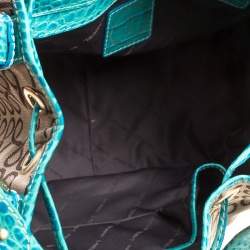 Pre Owned Lancel Brown/Aqua Green Signature Canvas and Leather Shoulder Bag