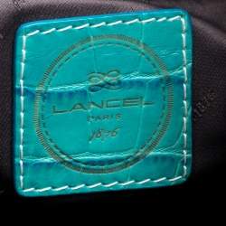 Pre Owned Lancel Brown/Aqua Green Signature Canvas and Leather Shoulder Bag