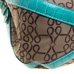 Pre Owned Lancel Brown/Aqua Green Signature Canvas and Leather Shoulder Bag