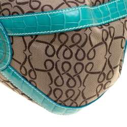 Pre Owned Lancel Brown/Aqua Green Signature Canvas and Leather Shoulder Bag