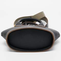 Lancel Black/Green Leather and Suede Small Macaron Satchel