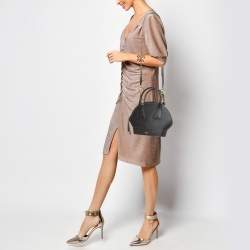 Lancel Black/Green Leather and Suede Small Macaron Satchel