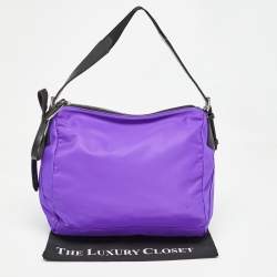 Lancel Purple/Black Nylon and Leather Bow June Hobo