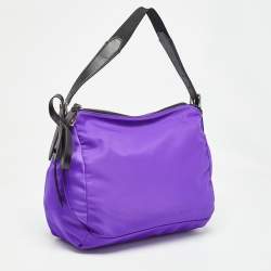 Lancel Purple/Black Nylon and Leather Bow June Hobo