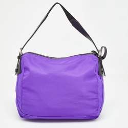 Lancel Purple/Black Nylon and Leather Bow June Hobo