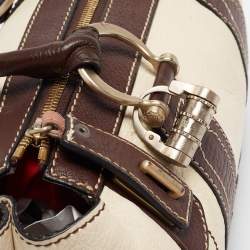 Lancel Brown/Off White Leather Lock Detail Satchel
