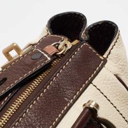 Lancel Brown/Off White Leather Lock Detail Satchel
