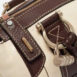 Lancel Brown/Off White Leather Lock Detail Satchel