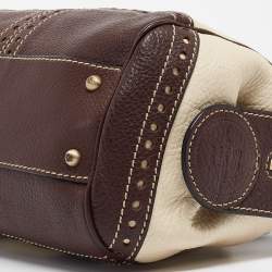 Lancel Brown/Off White Leather Lock Detail Satchel