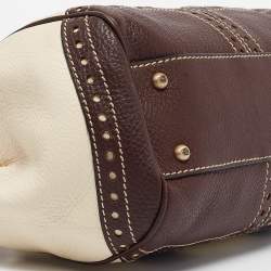 Lancel Brown/Off White Leather Lock Detail Satchel