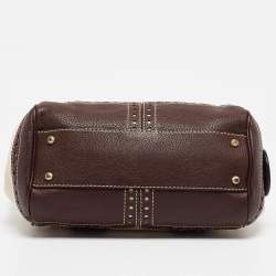 Lancel Brown/Off White Leather Lock Detail Satchel