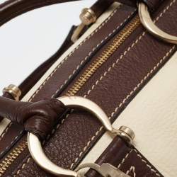 Lancel Brown/Off White Leather Lock Detail Satchel