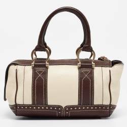 Lancel Brown/Off White Leather Lock Detail Satchel