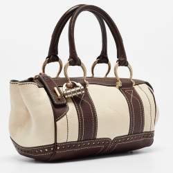 Lancel Brown/Off White Leather Lock Detail Satchel