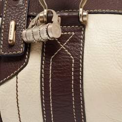 Lancel Brown/Off White Leather Lock Detail Satchel