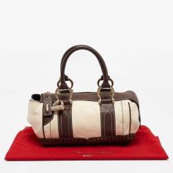Lancel Brown/Off White Leather Lock Detail Satchel