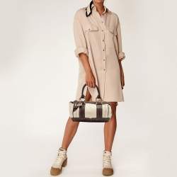 Lancel Brown/Off White Leather Lock Detail Satchel