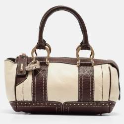 Lancel Brown/Off White Leather Lock Detail Satchel