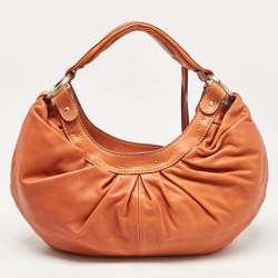 Lancel Orange Pleated Leather Bell Hobo