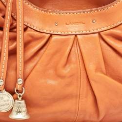 Lancel Orange Pleated Leather Bell Hobo