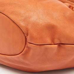 Lancel Orange Pleated Leather Bell Hobo