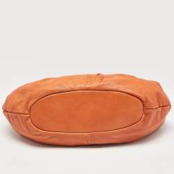 Lancel Orange Pleated Leather Bell Hobo