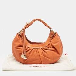 Lancel Orange Pleated Leather Bell Hobo