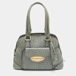 Lancel Blue Ostrich Embossed Leather Adjani Satchel