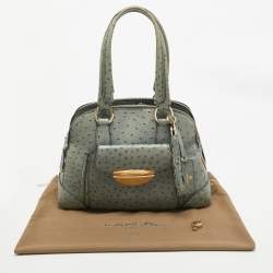 Lancel Blue Ostrich Embossed Leather Adjani Satchel