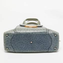 Lancel Blue Ostrich Embossed Leather Adjani Satchel