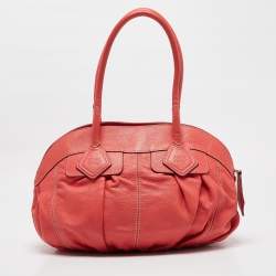 Lancel Coral Orange Leather Gousset Satchel