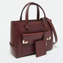 Pre Owned Lancel Burgundy Leather Front Pocket Tote