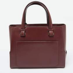 Pre Owned Lancel Burgundy Leather Front Pocket Tote