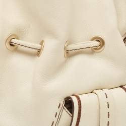 Pre Owned Lancel Off White Leather Premiere Flirt Bucket Bag