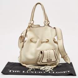 Pre Owned Lancel Off White Leather Premiere Flirt Bucket Bag