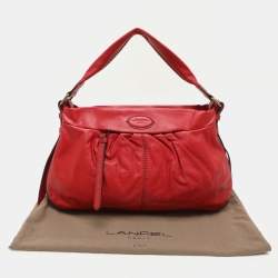 Lancel Red Pleated Leather Satchel