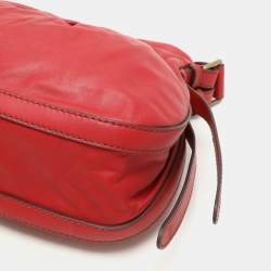 Lancel Red Pleated Leather Satchel