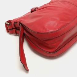 Lancel Red Pleated Leather Satchel