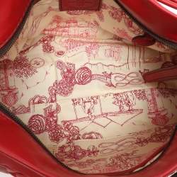 Lancel Red Pleated Leather Satchel