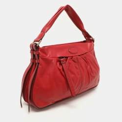 Lancel Red Pleated Leather Satchel