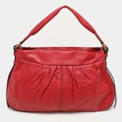 Lancel Red Pleated Leather Satchel
