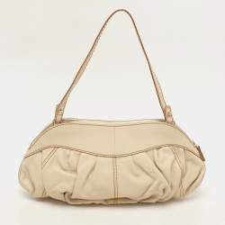Lancel Cream Leather Shoulder Bag