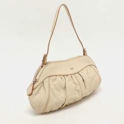 Lancel Cream Leather Shoulder Bag