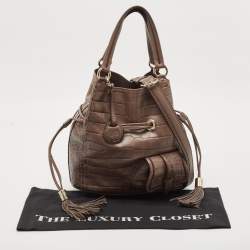 Lancel Grey Croc Embossed Leather Premiere Flirt Bucket Bag